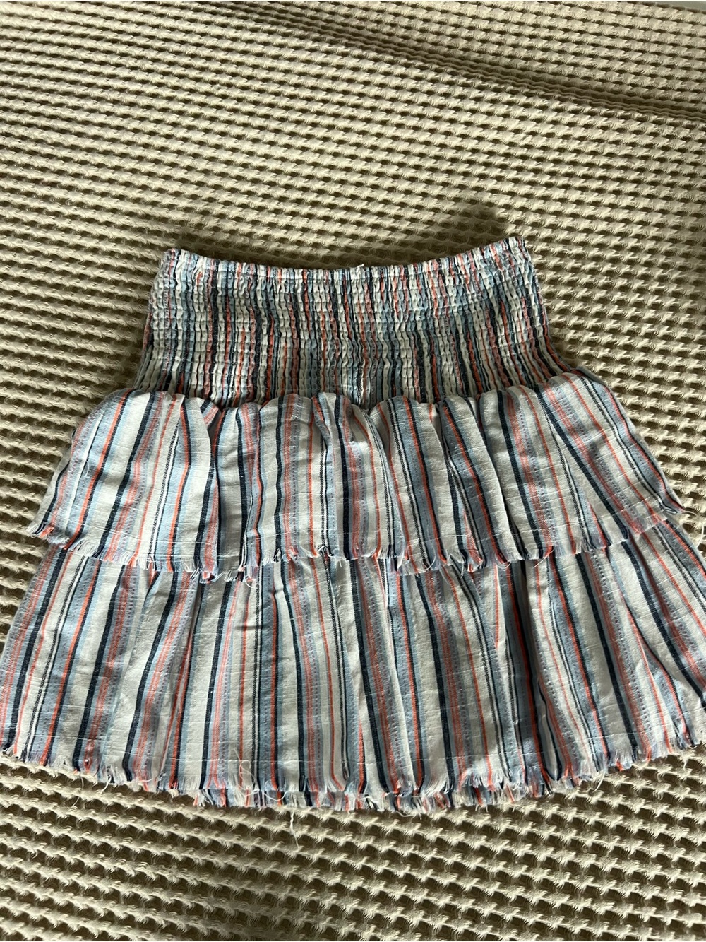 SHEIN Blue, Coral & White Tiered Smocked Mini Skirt